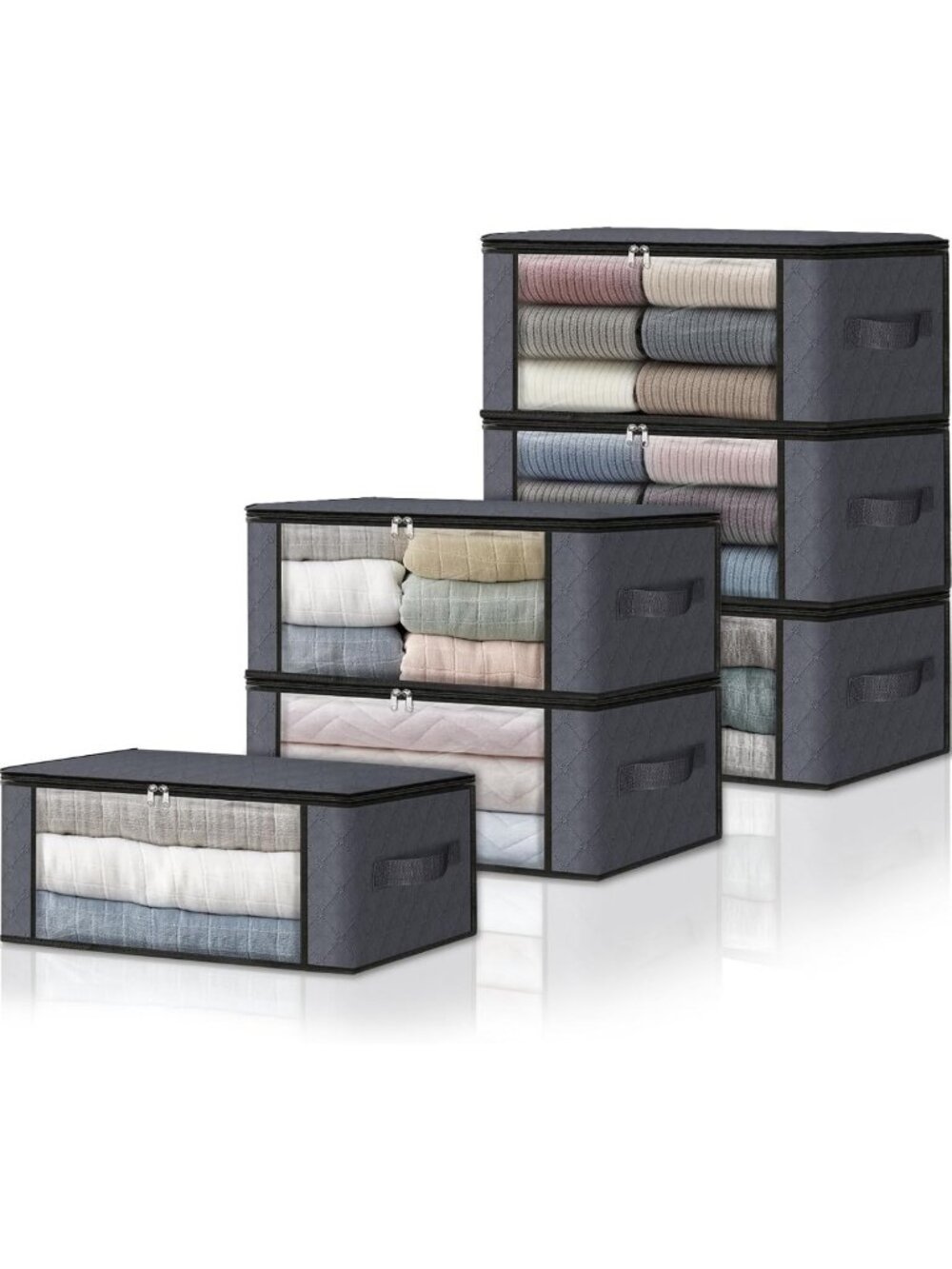 Foldable Storage Bags with Clear Window - 6-Pack Organizer for Clothes, Bedding